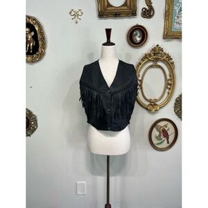 Vintage Extreme-Biker Leather Fringe Crop Vest western biker XL
